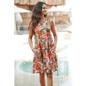 Sunflair dames strandjurk – mouwloos zomerjurkje met dierenprint – luchtige pasvorm en steekzakken - Maat 40