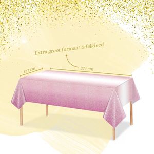 Tafelkleed Verjaardag Versiering Tafelloper Plastic Tafelzeil Glitter Roze Feest Tafellaken Xl Formaat 137*274cm