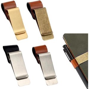 4 stuks leren penhouders - afsprakenplanner - elastische lus stickers - retro notitieboek penhouder met ring - reisboek stiftclip metaal .