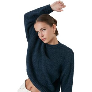 Trendyol Zwarte Brede Zachte Textuur Basic Gebreide Trui Twoaw23Kz00185