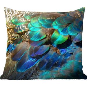 Sierkussens - Kussentjes Woonkamer - 40x40 cm - Veren - Pauwveren - Pauw - Blauw - Kunst