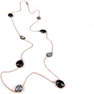 Zilveren halsketting collier halssnoer roos goud verguld Model Bubbels gezet met grijze en zwarte stenen
