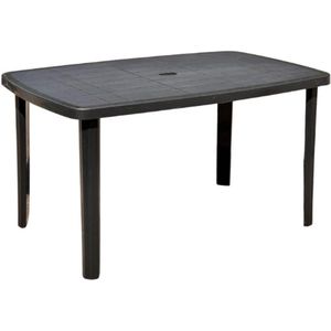 Tuintafel Rechthoekig 138x87x72 Cm - Kunststof - Afneembare Poten - Antraciet - Buitentafel - Terrastafel - Balkon Tafel - Tuinmeubilair