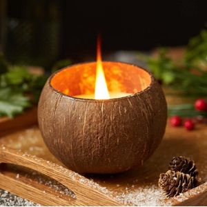 Coconut shell candle - Geurkaars - Kokosnoot - Giftbag - Cadeauzakje - Biologisch katoen - Vegan - Sojawas - Kado in zak - Duurzaam