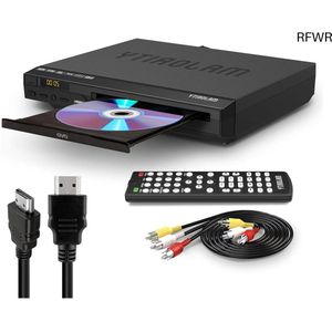 RFWR® HDMI DVD Speler voor TV | Mini DVD Speler met 1080p Upscaling, Regiovrij, USB en MP3 | Inclusief HDMI Kabel en Afstandsbediening