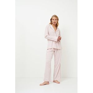 Dames pyjama Lara-lange mouwen-katoen-modal mix-roze met hartjes-maat L