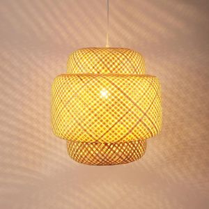 Goeco hanglamp - 40cm - Medium - E27 - bamboe - zonder lamp - voor keukeneiland eetkamer woonkamer veranda