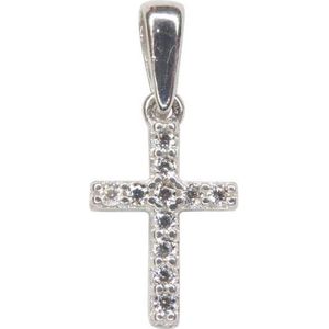 Christian - Miniatuur Kruis - Hanger - 14 Karaat Wit Goud - Zirkonia