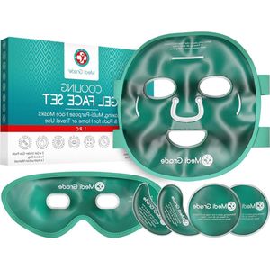 Verkoelende Gel Gezicht Masker en Koud Oogmasker - Kalmerende Kou Tegen Wallen en Kringen - Complete Gel Set Gezicht Ogen Onder Ogen Ice Pack Koeltas Inbegrepen Oogmasker