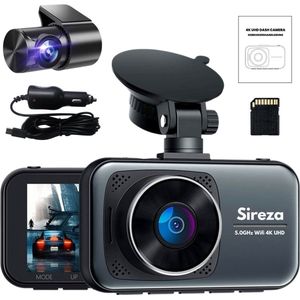 Sireza® D2 - Dashcam - Dashcam Voor Auto - Dual Dashcam - Ultra 4K & UHD - Voor en Achter Camera - WiFi - 3 inch met App - 128GB SD Kaart - Loop Opname - G Sensor - NL Handleiding + Systeem