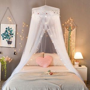 Witte Bed Luifel Meisjes Grote Koepel Klamboe Net met Kant Punchvrije Installatie - Prinses Decoratief - Single tot King Size - Slaapkamer (White)
