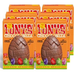 Tony's Chocolonely Chocolade Paasei Groot - Hol Ei met Melkchocolade en Karamel Zeezout + 5 Kleine Paaseieren - Paaschocolade - Paas Cadeau - Paascadeautjes voor Kinderen - 6 x 242 Gram