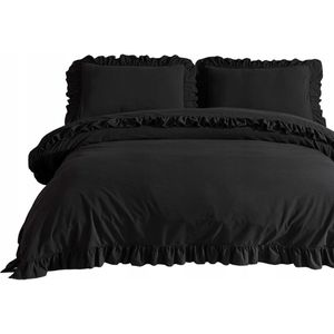 Stonewashed katoenen dekbedovertrekset 220x200cm met ruches - 3 stuks