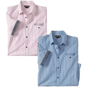ATLAS FOR MEN - Set van 2 gestreepte overhemden met korte mouwen - Heren - Verkrijgbaar in grote maten - M