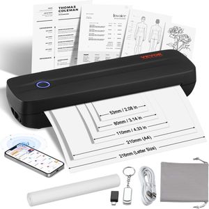 VEVOR Bluetooth-Printer, Draagbaar, Inktloos Thermisch, Usb, Compatibel Met Android, Ios, Met 2600mah-Batterij