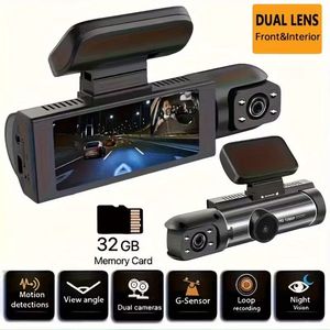 Dual‑Lens Dash Cam – Full HD 1080 p Voor & Achter, Nachtzicht & G‑Sensor – Inclusief 32 GB Geheugenkaart