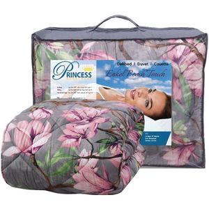 Princess Eazy Wasbaar - Bedrukt dekbed - 2-in-1 Zonder Overtrek - Tweepersoons Extra Lang - 200x220 cm - Grijs met Roze Bloemen - Inclusief Kussenslopen - Zacht, Warm en Luxe - Magnolia Print