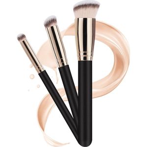 3 Make-upkwasten - Make-upkwastenset - Poederkwast, Concealerkwast - Perfect voor elke look, Vloeibare nagellak, Crèmemodelleringpoeder, Blush - Zwart