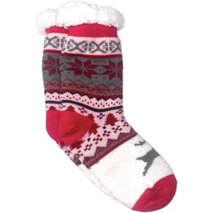 Merino schapen Wollen sokken - Roze met sneeuwvlok/Rendier - maat 39/42 - Huissokken - Antislip sokken - Warme sokken – Winter sokken