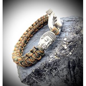 Paracord Armband met 925 Zilveren 3D Buddha Bedel (Spacer) van 12 gram Zilver, Stainless Steel (RVS) slot verstelbaar in 3 maten .