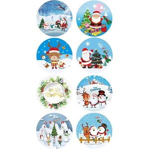 40 Kerst Stickers / Merry Christmas - 5 Stuks per motief - Kerstman Sneeuwpop Rendier Kerstboom - Wit Blauw Rood Groen - Doorsnede 2,5 cm - Nummer 4
