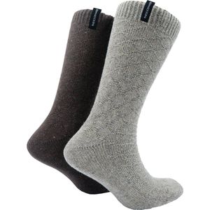 The Sockmaker sokken heren 41-46 - 2-pack Wool Boot - duurzaam - Argyle - Ash and Brown