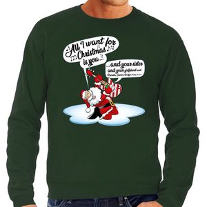 Grote maten foute Kersttrui / sweater - Zingende kerstman met gitaar / All I Want For Christmas - groen voor heren - kerstkleding / kerst outfit XXXL