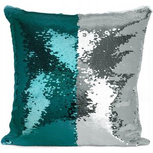 Decoratieve Kussensloop 40x40cm met Glanzende Turquoise & Zilveren Pailletten