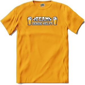 Team derde helft- Oranje elftal WK / EK voetbal kampioenschap - bier feest kleding - grappige zinnen, spreuken en teksten - T-Shirt - Heren - Geel - Maat 3XL