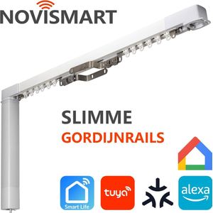 NOVISMART Elektrische gordijnrails (151 - 200 cm) - SMART HOME - WIFI - Compleet op maat! - UIT 1 STUK - ALUMINIUM - Slimme rails voor geplooide gordijnen - Leverbaar tot 6 meter - Plafondbevestiging - Lengte 160 cm