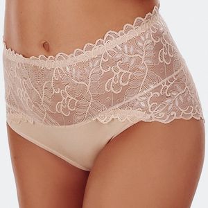 FUNNY DAY Dames Slip LILLY – Beige – Maat S – Hoge Taille Slip met Kant en Katoenpaneel – Comfortabele Polyamide Onderbroek