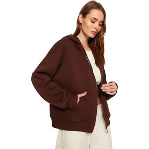 Trendyol Bordeauxrode Oversized/Relaxed Snit, Dikke Gebreide Sweater Van Polarfleece Met Rits Twoaw24Sw00188