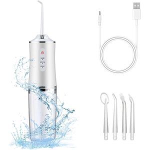 Waterflosser - Monddouche - 4 opzetstukken - 3 standen - Elektrische flosser - Waterdicht - Draadloos en oplaadbaar - Draagbare flosser - Wit