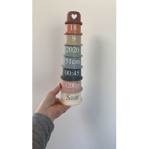 Stapeltoren pastel met naam , babyartikel , kraamafdeling