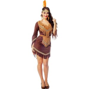 Wilbers & Wilbers - Indiaan Kostuum - Dravende Mustang Mojave Bruine Indiaan Jurk Vrouw - Bruin - Maat 56 - Carnavalskleding - Verkleedkleding