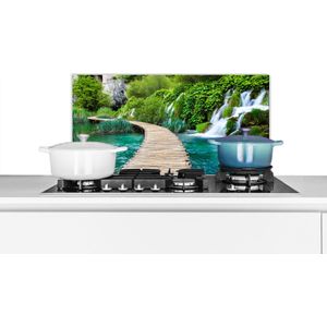 Spatscherm keuken 60x30 cm - Kookplaat achterwand Brug - Water - Planten - Waterval - Groen - Muurbeschermer - Spatwand fornuis - Hoogwaardig aluminium
