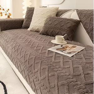 E-Shop4u® - Sofa Beschermer Fleece Bankhoes - 100% Katoen - Antislip & Waterdicht - Voor Hoekbank - Herfst & Winter - bankhoes hoekbank - sofa cover - bank hoes - bank beschermer - kussenhoes - 70x70cm - Bruin