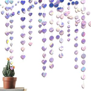 Glitter Heart Round Garlands - Pack of 4, 4 m Laser Paper Garlands Party Decoration Circle Banner Silver Hanging Garland for Wedding, Birthday, Carnival