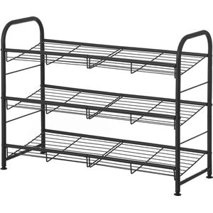 Schoenenrek stapelbaar 3-laags 12 paar - Staal - 685 x 275 x 495 cm - Hoge hakken sneakers pantoffels - Hal zwart