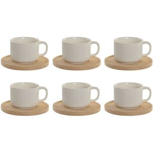 Set van 6 kopjes met schotel Home ESPRIT Wit Bamboe Porselein 90 ml