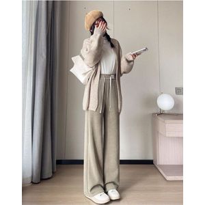 Herfst- en winterdamesbroek/fluwelen verdikte warme katoenen broek/corduroy rechte damesbroek L-XXL Beige