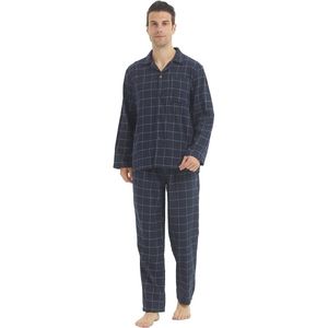 Zachte Flanel Katoen Heren Pyjama Set met Lange Mouwen