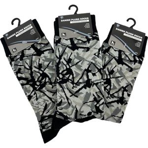 Deense pluche sokken kleur grijs -maat 35-38 set van 3 paar