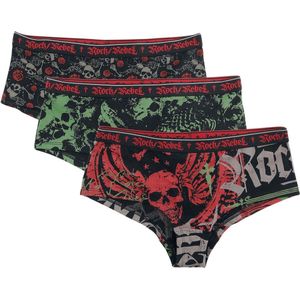 Rock Rebel by EMP Zwarte slips in een drie-pack met print - Dames - XS