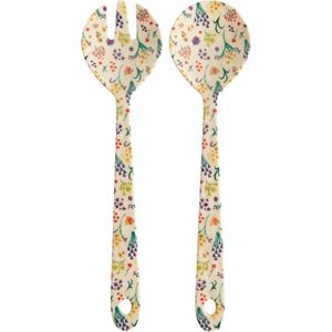 Melamine Salad Spoon & Fork - Wild Flowers Print - Rice - High Quality Kitchen Utensils Wooden Spoons