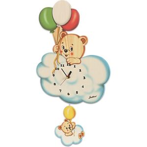 Muurklok hout beer op wolk met ballonnens-sBartolucci