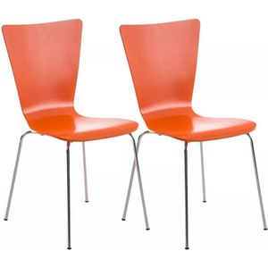 In And OutdoorMatch Bezoekersstoel Maximo - Houten stoel oranje - Set van 2 - Met rugleuning - Vergaderstoel - Zithoogte 45cm