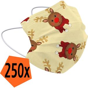 Mondkapje Kerst Wegwerp Geel - Mondmasker Wegwerp Niet Medisch Mondkapje Rendier - Kerst Mondkapje Wegwerp Universeel - 250 Stuks