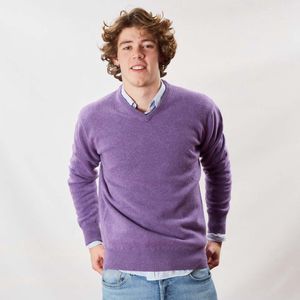 Osborne Knitwear Trui met V hals - Sweater heren in Lamswol - Pullover Heren - Clemantis - M