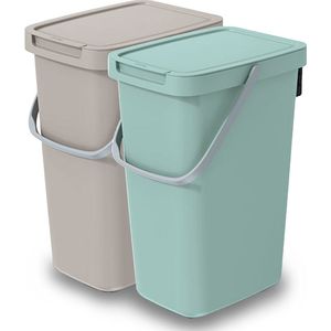 Keden GFT/rest afvalbakken set - 2x - beige/groen - 12L - 20 x 26 x 37 cm - afval scheiden